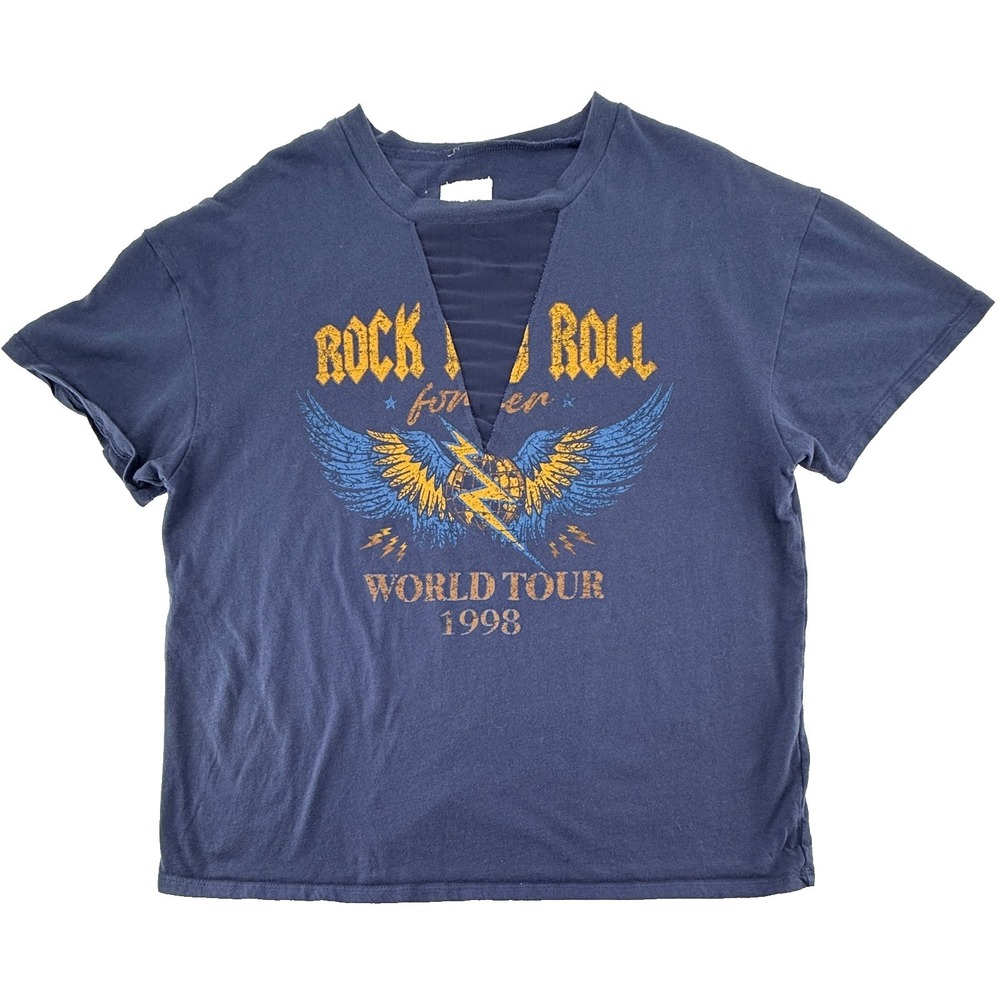 Modish Rebel Women's Rock & Roll Graphic T-Shirt Blue Size L
